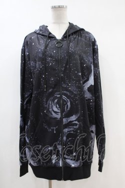 画像1: NieR Clothing / 総柄ZIPパーカー  黒 H-24-04-13-041-PU-TO-KB-ZT278
