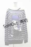 NieR Clothing / プリントボーダーアシメネックトップス  黒 H-24-04-15-1038-PU-TO-KB-ZH