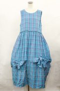 Jane Marple / French madras drape ribbons dress  ブルー H-24-04-17-018-JM-OP-KB-ZH