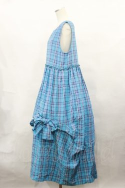 画像2: Jane Marple / French madras drape ribbons dress  ブルー H-24-04-17-018-JM-OP-KB-ZH