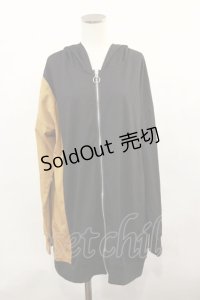 NieR Clothing / ロゴ刺繍フードZIPパーカー  黒×茶 H-24-04-17-025-PU-TO-KB-ZT268