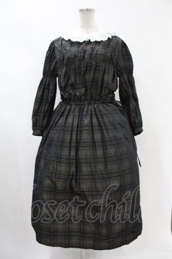 画像1: Jane Marple / Memory shadow check shirring dress  ブラック H-24-04-25-007-JM-OP-KB-ZT276