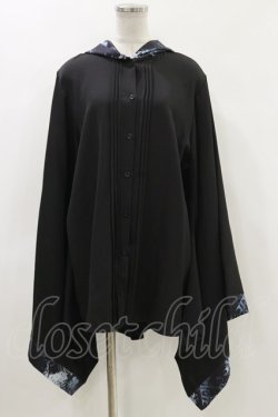 画像1: NieR Clothing / 着物風袖フードシャツ  黒 H-24-05-02-061-PU-BL-KB-ZH