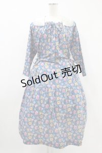 Jane Marple Dans Le Saｌon / Gouache gardenのタブリエドレス  ブルー H-24-06-03-026-JM-OP-KB-ZH