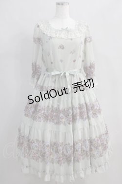 画像1: Innocent World / アンティークパンジーシフォンドレス M グレイッシュグリーン×生成 H-24-06-15-017-IW-OP-NS-ZH