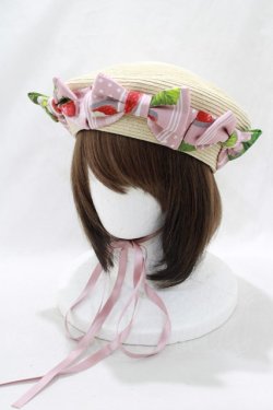 画像1: LIEF / 苺リボンベレー帽  ピンク H-24-06-24-1071-LO-AC-NS-ZT171