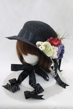 画像1: Triple fortune / フェザーコサージュHAT  ブラック H-24-07-14-070-EL-AC-KB-ZT-K004