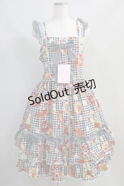画像1: metamorphose / 【プラスサイズ】Gingham fruits tart フリルジャンパースカート プラスサイズ ブラック系 H-24-07-23-1002-ME-OP-NS-ZH