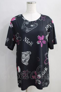 画像1: NieR Clothing / プリント半袖CUTSEW  黒 H-25-05-11-1019-PU-TO-KB-ZH