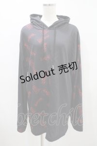 NieR Clothing / プリント切替プルパーカー  黒 H-24-08-02-036-PU-TO-KB-ZT318