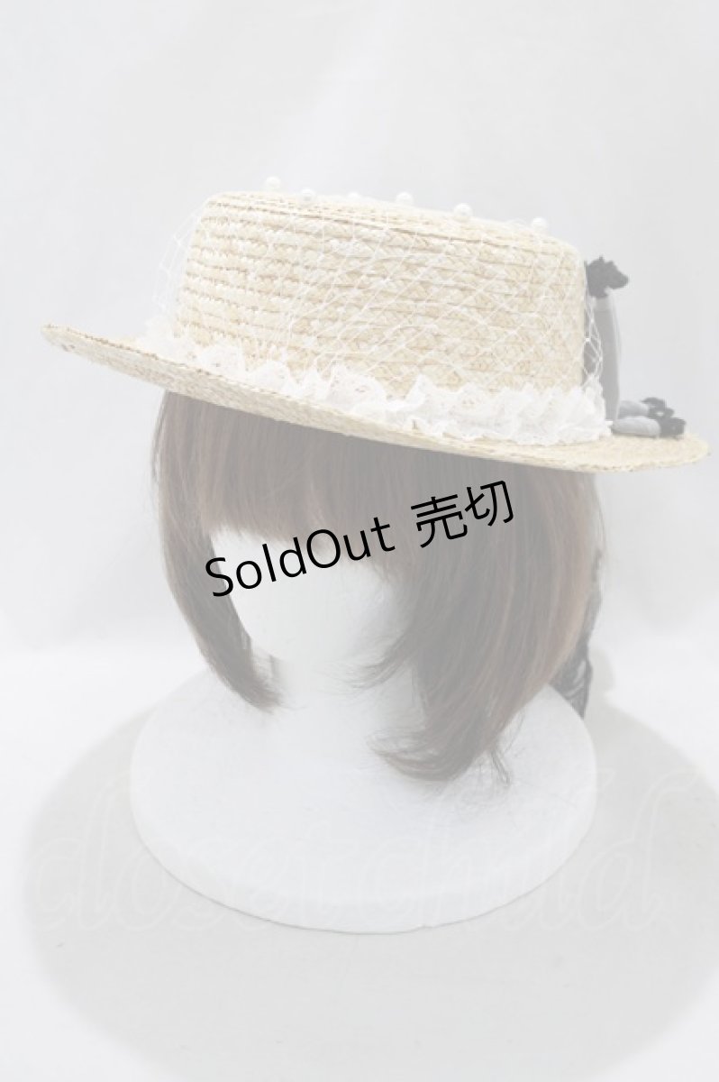 画像1: Angelic Pretty / お花レースストローHat  ナチュラル/ブラック H-24-08-03-083-AP-AC-NS-ZTK007 (1)