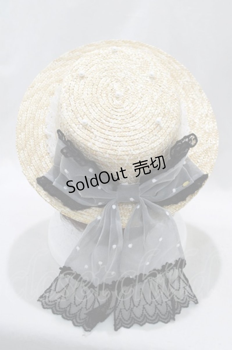 画像2: Angelic Pretty / お花レースストローHat  ナチュラル/ブラック H-24-08-03-083-AP-AC-NS-ZTK007 (2)