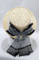 画像2: Angelic Pretty / お花レースストローHat  ナチュラル/ブラック H-24-08-03-083-AP-AC-NS-ZTK007 (2)