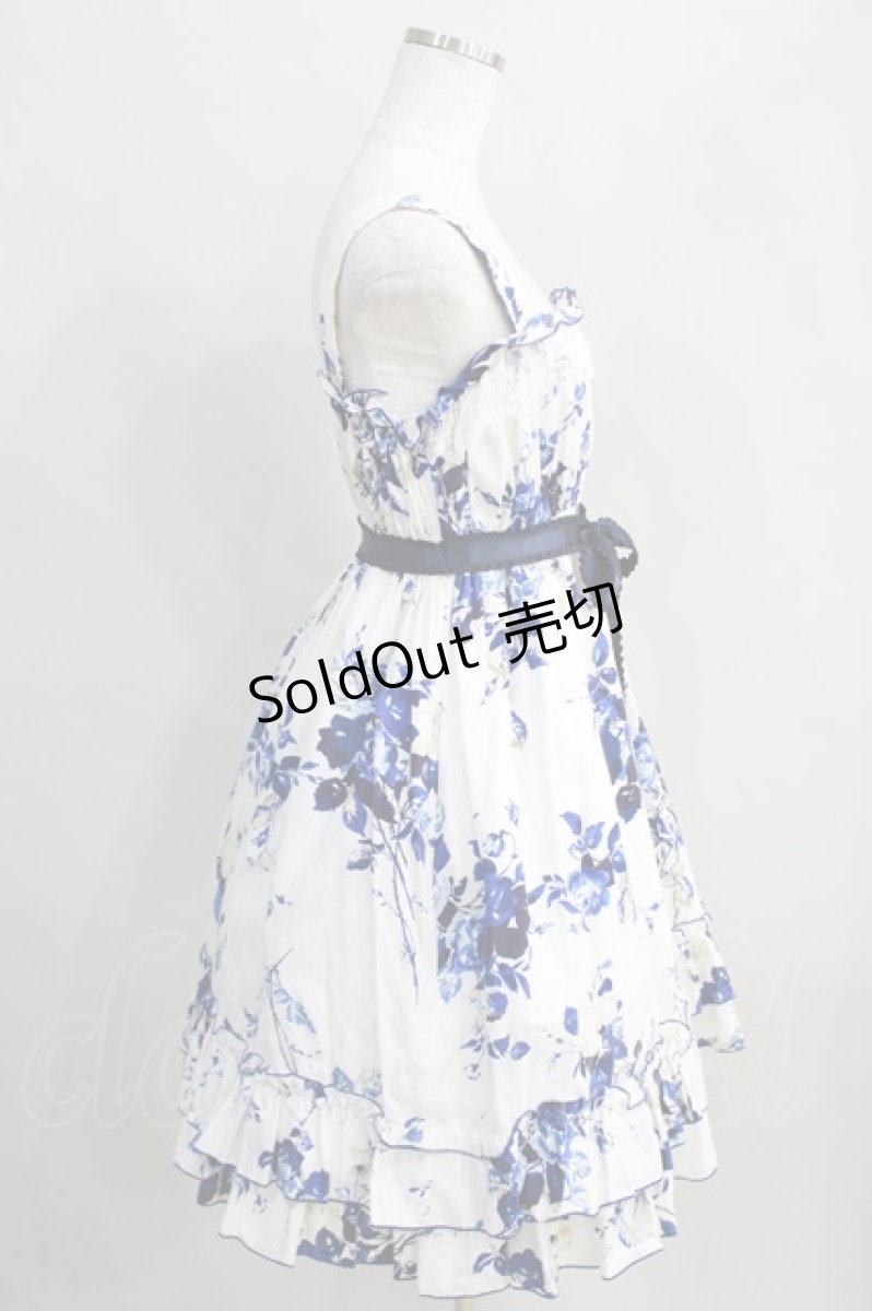 画像2: Moi-meme-Moitie / バラプリントジャンパースカート 2 白×ネイビー H-24-08-17-1013-MO-SK-KB-ZH (2)