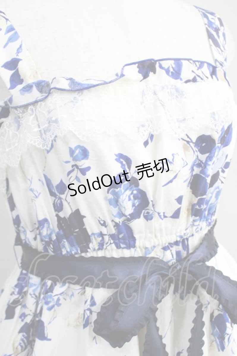 画像4: Moi-meme-Moitie / バラプリントジャンパースカート 2 白×ネイビー H-24-08-17-1013-MO-SK-KB-ZH (4)