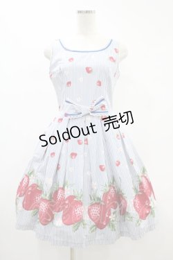 画像1: Emily Temple cute / ストライプ苺ノースリーブワンピース  サックス H-24-08-28-1049-ET-OP-KB-ZH