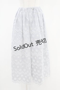 画像1: Jane Marple Dans Le Saｌon / フラワー刺繍ストライプパンツ M ブルー H-24-08-28-1057-JM-PA-KB-ZH