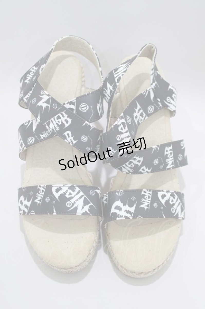 画像1: NieR CLOTHING / ウェッジソールサンダル 25cm 黒 H-25-06-15-1019-PU-SH-KB-ZTK003 (1)