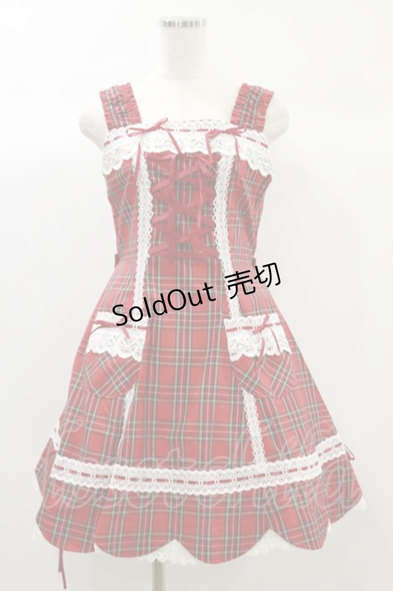 画像1: BABY,THE STARS SHINE BRIGHT / タータンチェック裾スカラップジャンパースカート Free エンジ H-24-09-30-067-BA-OP-NS-ZH (1)