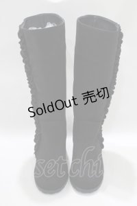 PINK HOUSE / フェイクレザーフリルブーツ M ブラック H-24-10-05-039-LO-SH-NS-ZH