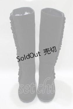 画像1: PINK HOUSE / フェイクレザーフリルブーツ M ブラック H-24-10-05-039-LO-SH-NS-ZH