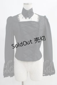 Moi-meme-Moitie / シャンタンレースアップブラウス  ブラック H-24-10-20-071-MO-BL-KB-ZH