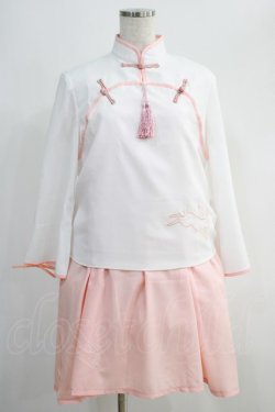 画像1: 星彩虹（海外ロリータブランド） / うさぎ刺繍ジャンパースカートセット L ピンク/白 H-24-10-26-1045-EL-OP-NS-ZH