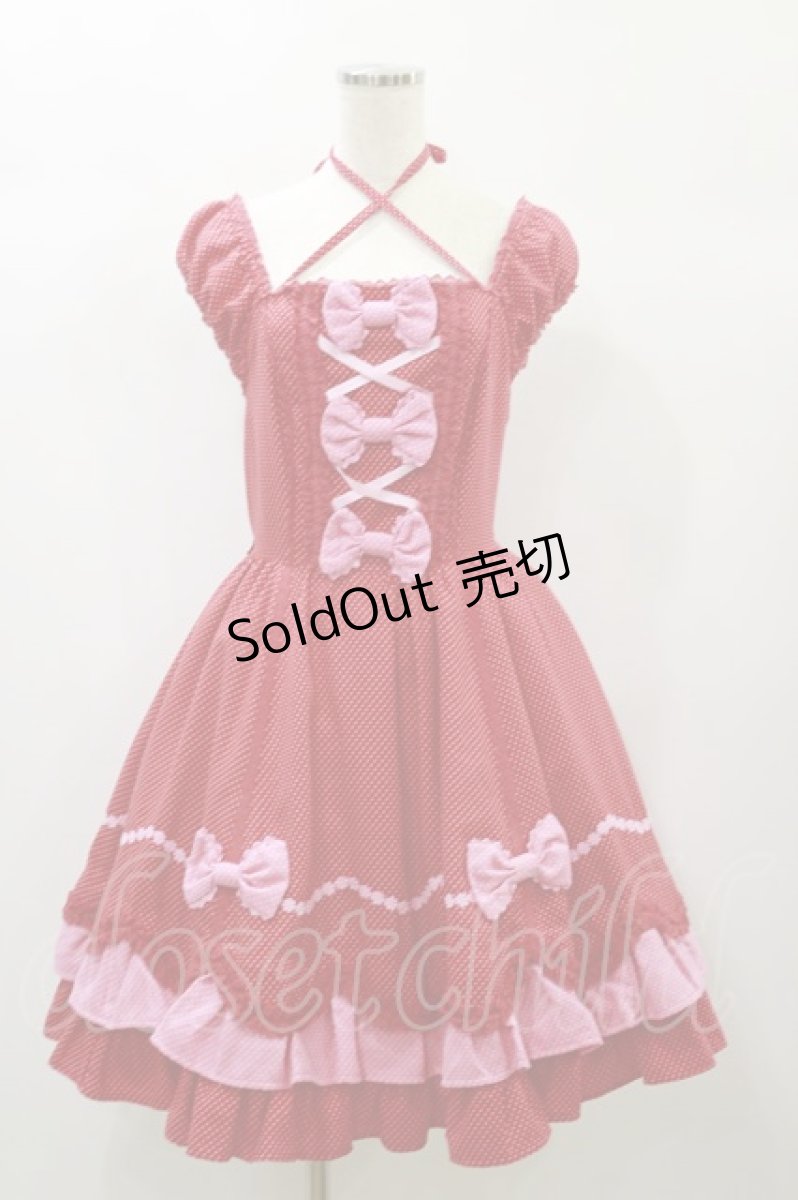 画像1: Angelic Pretty / ドット配色ミニ袖ワンピース F アカ×ピンク H-24-10-28-079-AP-OP-SK-ZH (1)