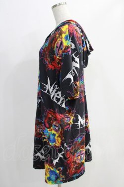 画像2: NieR Clothing / 総柄半袖プルパーカー  黒 H-25-05-11-1005-PU-TO-KB-ZH