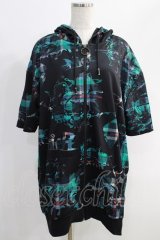 NieR Clothing / 総柄ZIP半袖パーカー  黒 H-25-05-11-1035-PU-TO-KB-ZH