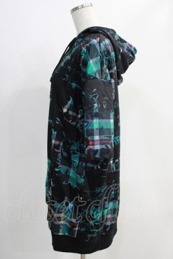 画像2: NieR Clothing / 総柄ZIP半袖パーカー  黒 H-25-05-11-1035-PU-TO-KB-ZH