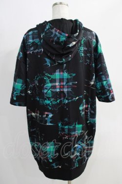 画像3: NieR Clothing / 総柄ZIP半袖パーカー  黒 H-25-05-11-1035-PU-TO-KB-ZH