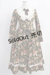 Innocent World / ロココ調スタンドカラー薔薇柄ワンピース M 黒×生成/Black×Beige H-24-11-08-051-IW-OP-NS-ZH