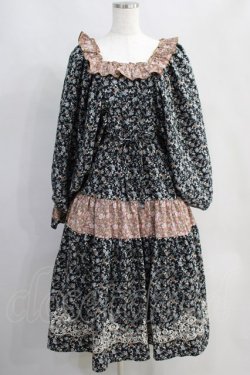 画像1: axes femme NOSTALGIE / 小花切替裾刺繍ワンピース M ブラック H-24-11-22-038-AX-OP-NS-ZH