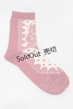 画像2: Perla nell' ostrica / バラレース柄クルー丈ソックス  レッド H-24-11-24-1011-EL-ZA-NS-ZH