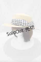 axes femme POETIQUE / リボン付きカンカン帽  ナチュラル/ブラックギンガム H-24-11-27-016-AX-AC-NS-ZT-K007