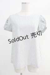 Franche Lippee / パフスリーブストライプトップス M グレー H-24-12-05-066-LO-TO-NS-ZH