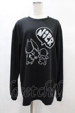 画像1: NieR Clothing / プリントLONG CUTSEW LL 黒 H-24-12-10-041-PU-TO-KB-ZH