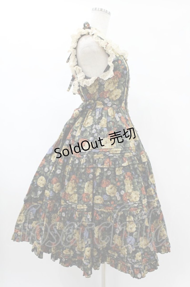 画像3: metamorphose / お花柄ピンタックティアードジャンパースカート Free ブラック H-24-12-10-1031-ME-OP-NS-ZH (3)
