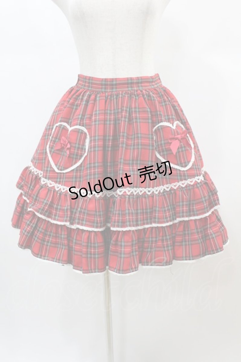 画像1: Angelic Pretty / タータンチェックハートポッケスカート Free レッド H-24-12-18-1042-AP-SK-NS-ZH (1)