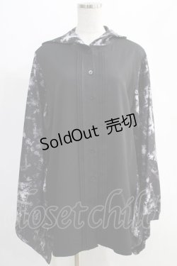 画像1: NieR Clothing / 着物風袖フードシャツ  黒 H-24-12-19-070-PU-BL-KB-ZH