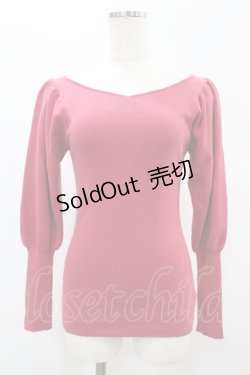 画像1: an another angelus / ハートネックボリュームスリーブニット Free ピンク H-24-12-20-056-CA-TO-NS-ZH