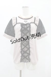 LIZ LISA / ハートパールカットワークトップス Free ピンク/ブラック H-24-12-22-1010-LO-TO-NS-ZH