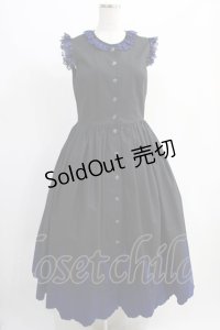 Moi-meme-Moitie / Rose Garden刺繍サンドレス 9号 黒×青 H-25-01-11-001-MO-OP-KB-ZH
