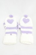 Candy Stripper / ポンポンハートニットグローブ  オフ×パープル H-25-01-18-1010-PU-ZA-KB-ZT169