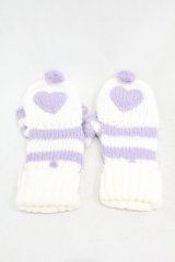 Candy Stripper / ポンポンハートニットグローブ  オフ×パープル H-25-01-18-1010-PU-ZA-KB-ZT169