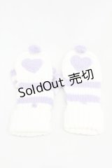 Candy Stripper / ポンポンハートニットグローブ  オフ×パープル H-25-01-18-1010-PU-ZA-KB-ZT169