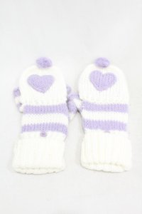 Candy Stripper / ポンポンハートニットグローブ  オフ×パープル H-25-01-18-1010-PU-ZA-KB-ZT169