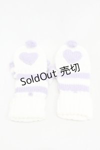 Candy Stripper / ポンポンハートニットグローブ  オフ×パープル H-25-01-18-1010-PU-ZA-KB-ZT169