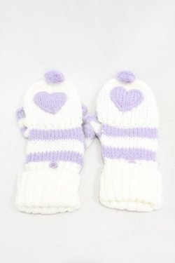 画像1: Candy Stripper / ポンポンハートニットグローブ  オフ×パープル H-25-01-18-1010-PU-ZA-KB-ZT169
